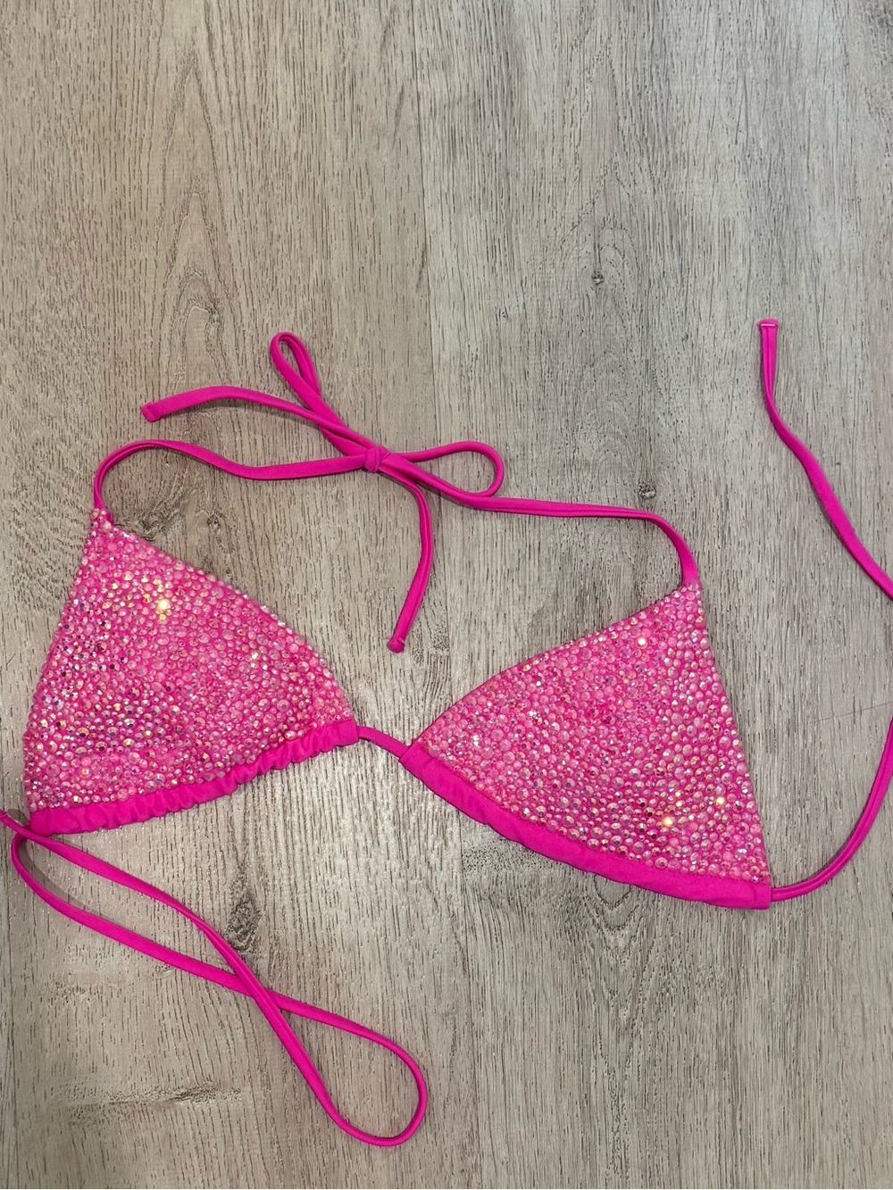 Embellished Hot Pink Rhinestone Triangle Bikini Top
